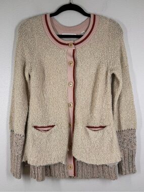 Anthropologie Charlie & Robin Beige Wool Mohair Cardigan Sweater Size Small